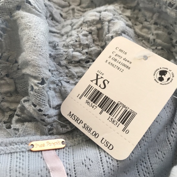 Free People Taylor Top In Grey Down Lace Long Sleeve - Picture 10 of 11